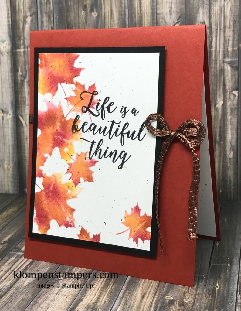 Baby wipes are used in 2 different techniques using Stampin' Up! reinkers and the Colorful Seasons stamp set.