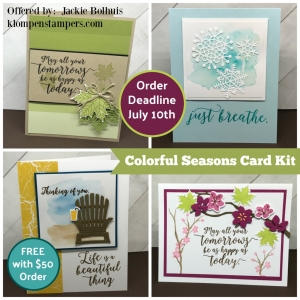 FREE Card Kit with a purchase. Make these 4 fun cards using the Colorful Seasons Bundle. All details on klompenstampers.com
