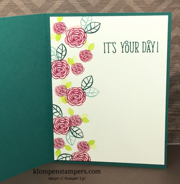 Quick & easy birthday card using Happy Birthday Gorgeous by Stampin' Up! All details and instructions posted. klompenstampers.com
