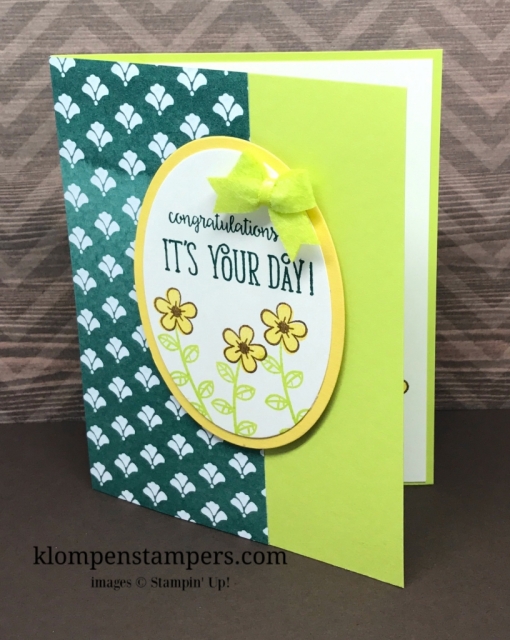 Quick & easy birthday card using Happy Birthday Gorgeous by Stampin' Up! All details and instructions posted. klompenstampers.com