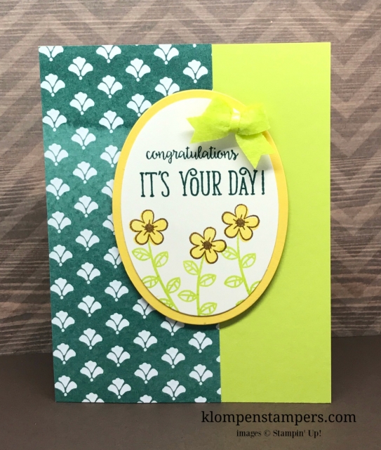 Quick & easy birthday card using Happy Birthday Gorgeous by Stampin' Up! All details and instructions posted. klompenstampers.com