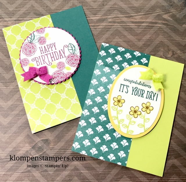 Quick & easy birthday card using Happy Birthday Gorgeous by Stampin' Up! All details and instructions posted. klompenstampers.com