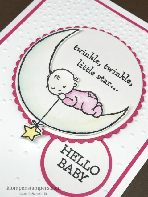 Moon Baby stamp set from Stampin' Up! is perfect for quick and easy baby cards. All details posted at klompenstampers.com