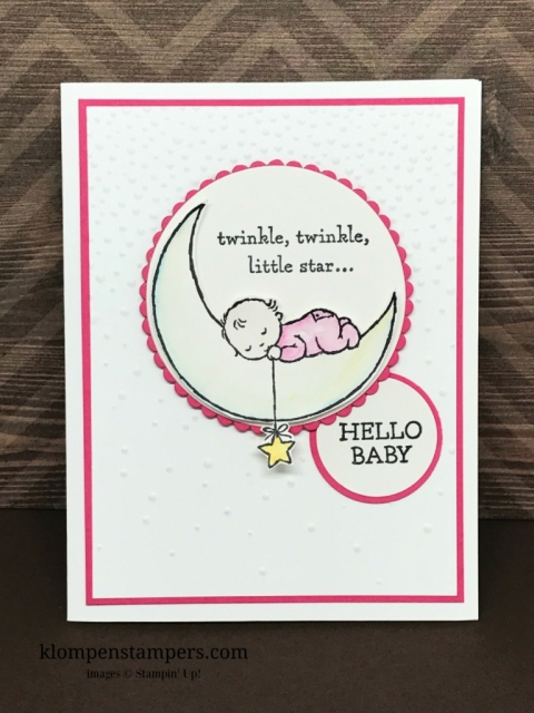 Moon Baby stamp set from Stampin' Up! is perfect for quick and easy baby cards. All details posted at klompenstampers.com