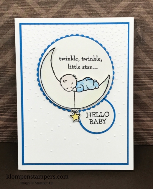 Moon Baby stamp set from Stampin' Up! is perfect for quick and easy baby cards. All details posted at klompenstampers.com