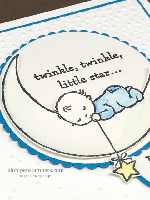 Moon Baby stamp set from Stampin' Up! is perfect for quick and easy baby cards. All details posted at klompenstampers.com