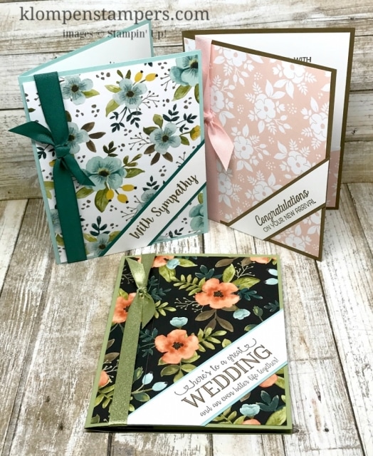 Several different ideas using the Whole Lot of Lovely DSP from Stampin' Up! Cutting instructions posted on blog. www.klompenstampers.com