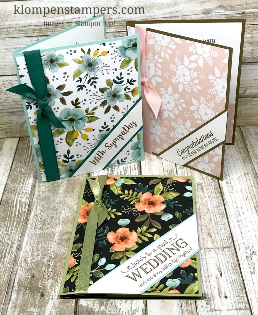 Several different ideas using the Whole Lot of Lovely DSP from Stampin' Up! Cutting instructions posted on blog. www.klompenstampers.com