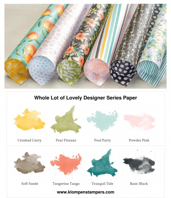 Several different ideas using the Whole Lot of Lovely DSP from Stampin' Up! Cutting instructions posted on blog. www.klompenstampers.com