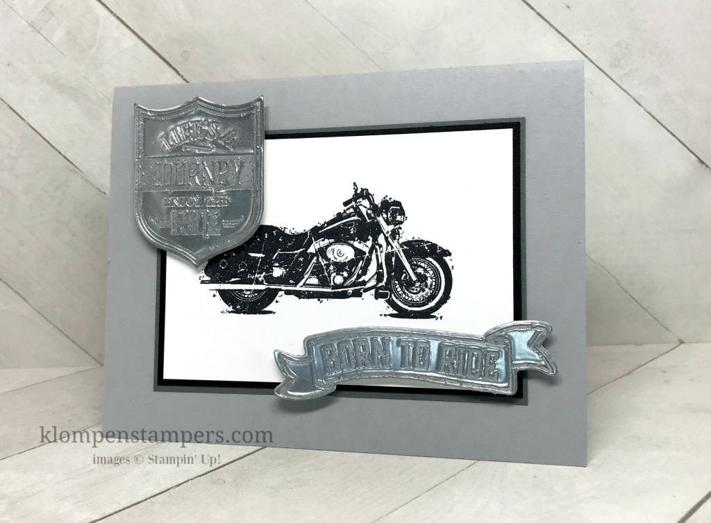 Faux Metal Technique using the One Wild Ride stamp set. Video & all details posted at klompenstampers.com