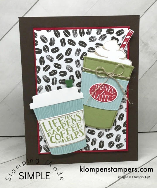 Card made with Coffee Cafe bundle by Stampin' Up! All details and directions posted on klompenstampers.com