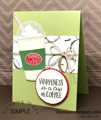 Card made with Coffee Cafe bundle by Stampin' Up! All details and directions posted on klompenstampers.com