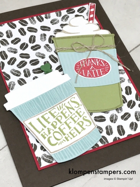 Card made with Coffee Cafe bundle by Stampin' Up! All details and directions posted on klompenstampers.com