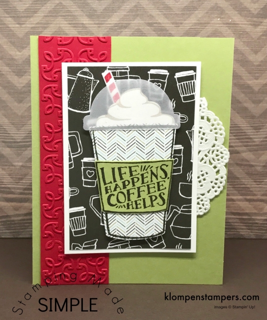 Card made with Coffee Cafe bundle by Stampin' Up! All details and directions posted on klompenstampers.com