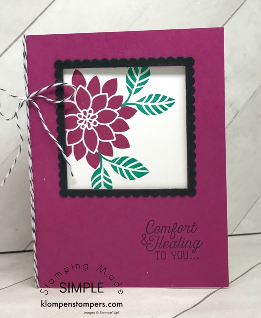 Easy instructions for making a Window Card using Stampin' Up! Flourishing Phrases stamp set. Directions on klompenstampers.com