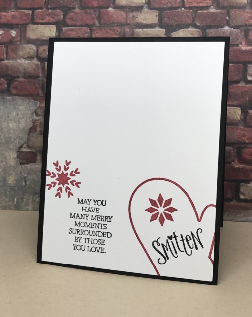 Quick & Easy card using Stampin' Up! Smitten Mittens stamp set and framelits. All details on blog.