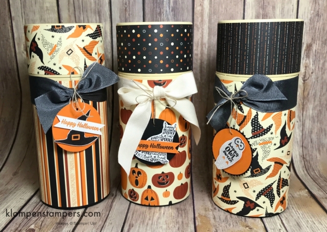 Cover this "tube" boxes using Spooky Night DSP and for great little Halloween Gift Holder.