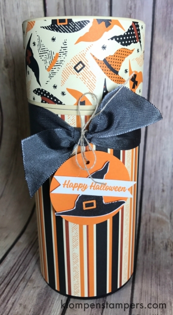 Cover this "tube" boxes using Spooky Night DSP and for great little Halloween Gift Holder.