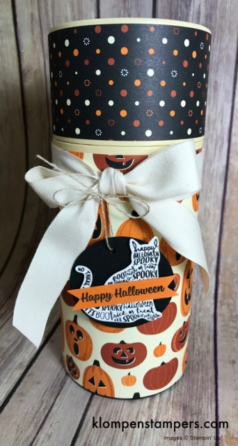 Cover this "tube" boxes using Spooky Night DSP and for great little Halloween Gift Holder.