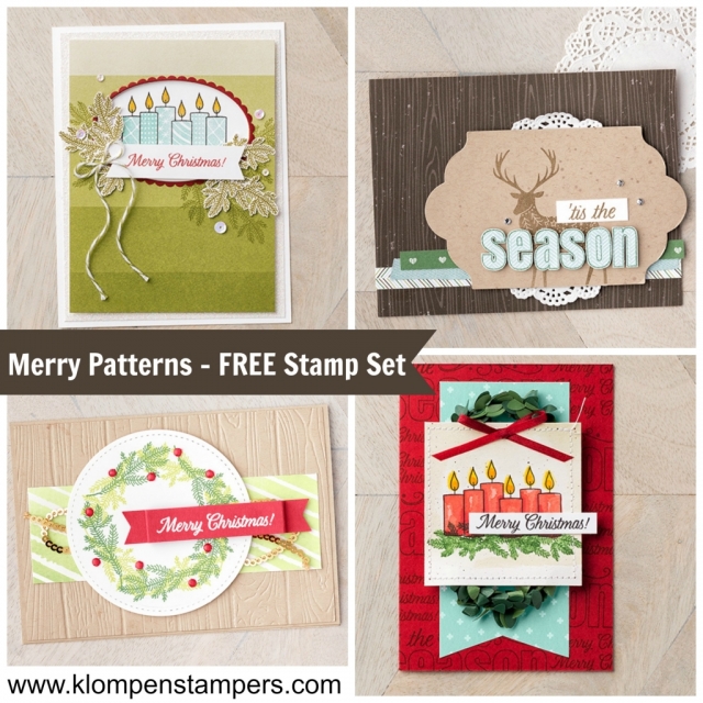 Merry Patterns stamp set from Stampin' Up! is FREE in September with an order. Check out all the details at klompenstampers.com