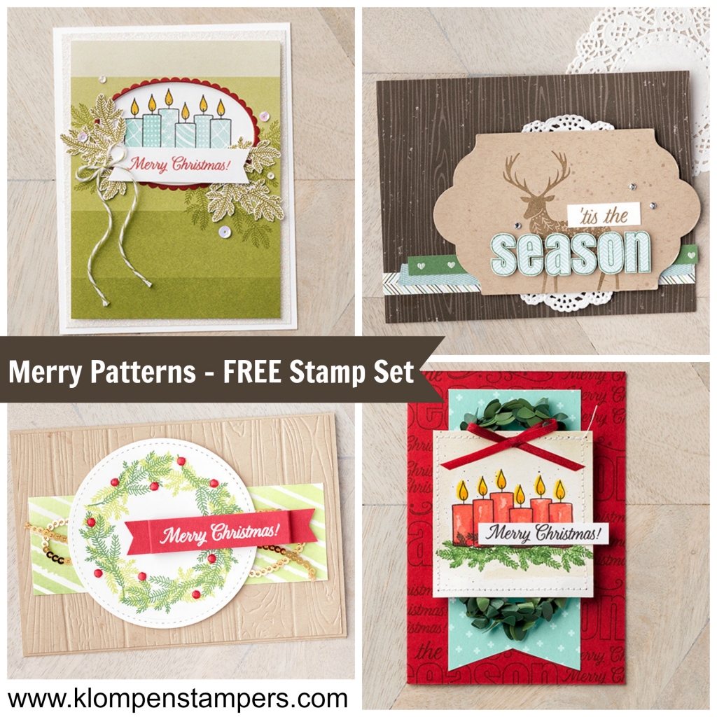 Merry Patterns stamp set from Stampin' Up! is FREE in September with an order. Check out all the details at klompenstampers.com