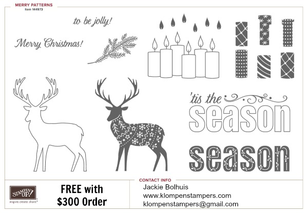 Merry Patterns stamp set from Stampin' Up! is FREE in September with an order. Check out all the details at klompenstampers.com