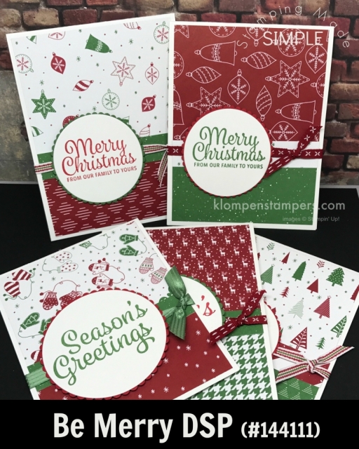 Quick & Easy Christmas cards using Be Merry DSP and Snowflake Sentiments from Stampin' UP!