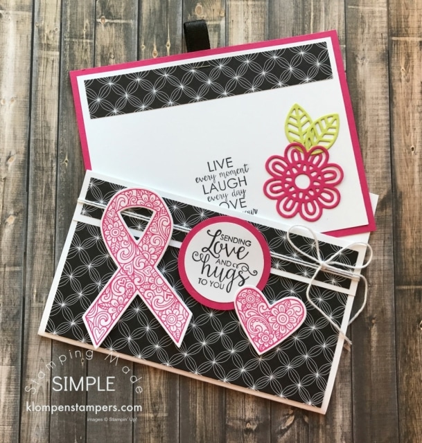 Easy fun fold card using Ribbon of Courage stamp set from Stampin' Up!. Instructions & video posted.