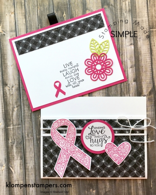 Easy fun fold card using Ribbon of Courage stamp set from Stampin' Up!. Instructions & video posted.