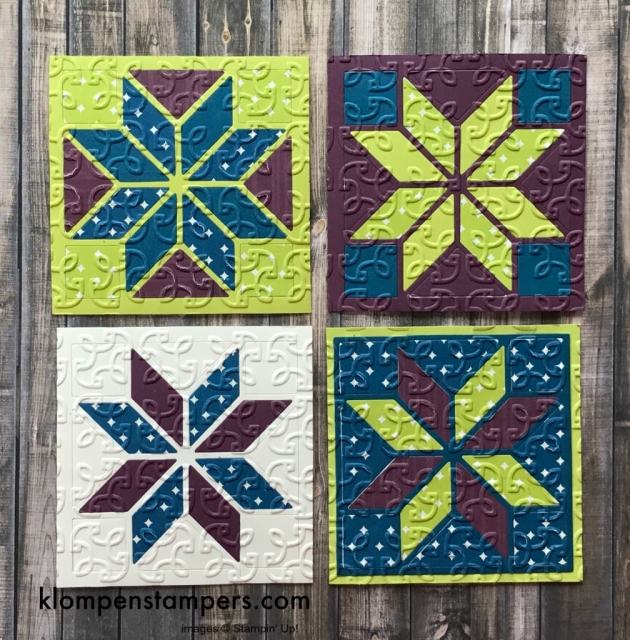 Tips & Video for using the Quilt Builder Framelits. You can get so many different looks when combined with Christmas Quilt stamp set by Stampin' Up!