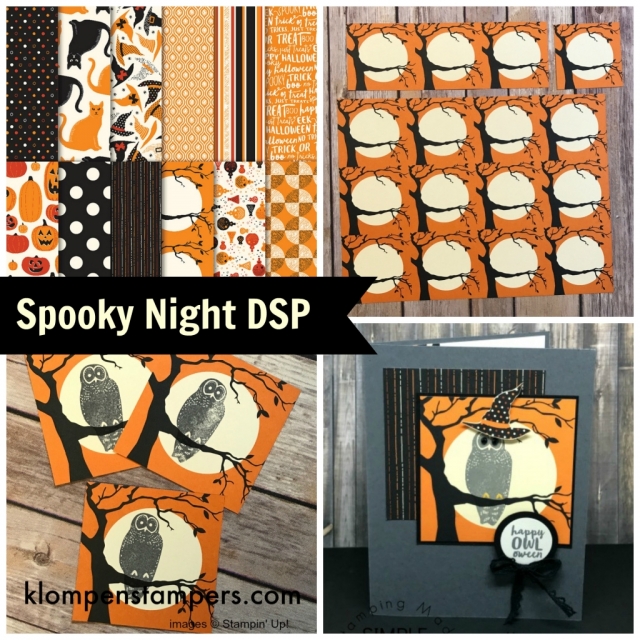 Cut the Spooky Night DSP into 3" x 3" pieces to make several of these cards or use to make treat containers.