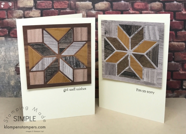 Note cards made using the Stampin' Up! Christmas Quilt Bundle and Wood Textures DSP