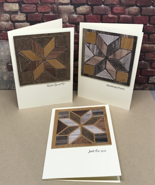 Note cards made using the Stampin' Up! Christmas Quilt Bundle and Wood Textures DSP
