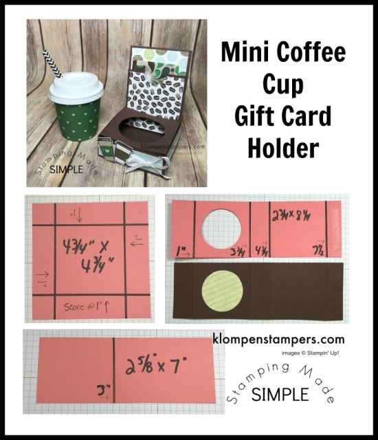 Instructions for mini coffee cup gift card holder using Stampin' Up! Coffee Break Designer Series Paper