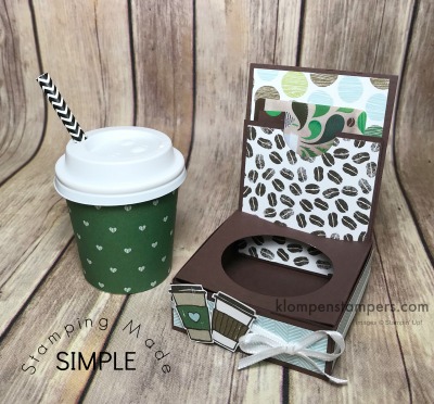 Instructions for mini coffee cup gift card holder using Stampin' Up! Coffee Break Designer Series Paper