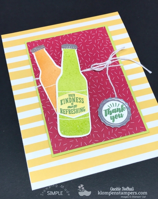Quick & easy project using the Bubble Over stamp set andBottles & Bubbles Framelits. All details are posted at klompenstampers.com