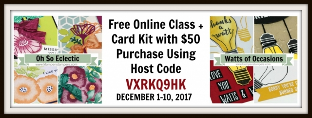 Online stamping classes & card kit with a purchase at klompenstampers by December 10