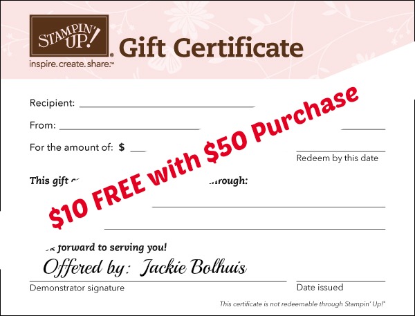 $10 free gift certificate with purchase of $50 gift certificate