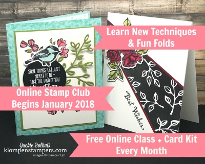 Online stamping club. Monthly online stamping class that includes a new technique and creative/fun fold. Now accepting members.