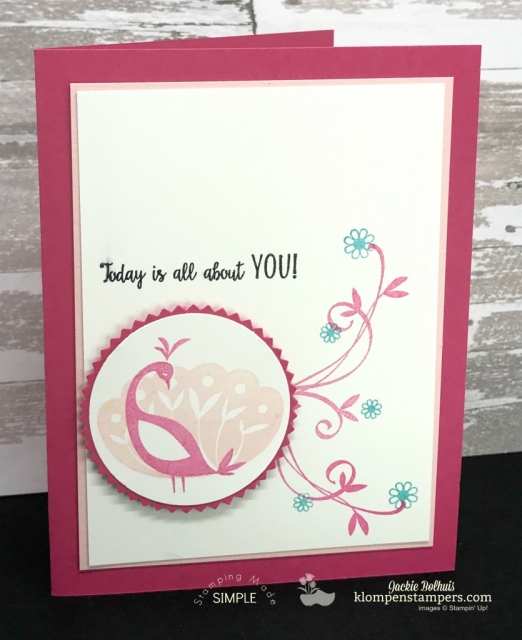 Beautiful Peacock makes quick and easy cards. Get this set for FREE during Sale-a-bration