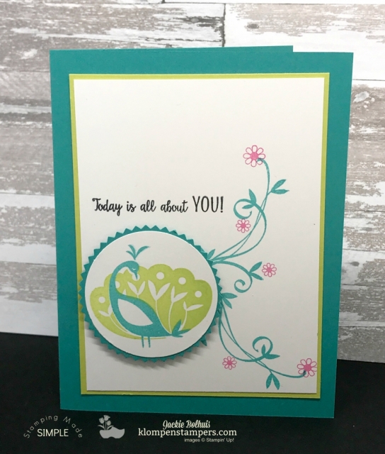 Beautiful Peacock makes quick and easy cards. Get this set for FREE during Sale-a-bration