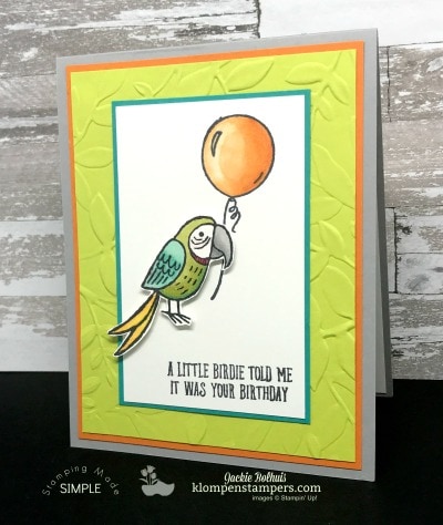 Quick & easy card using Bird Banter and Stampin' Blends. All details at Klompenstampers.com