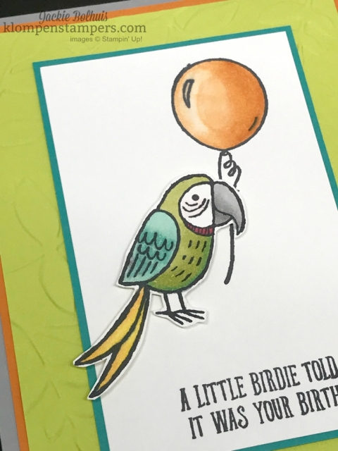 Quick & easy card using Bird Banter and Stampin' Blends. All details at Klompenstampers.com