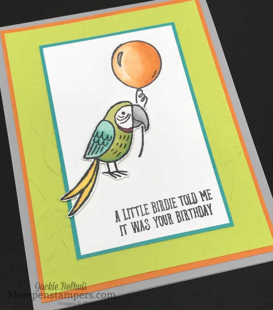 Quick & easy card using Bird Banter and Stampin' Blends. All details at Klompenstampers.com