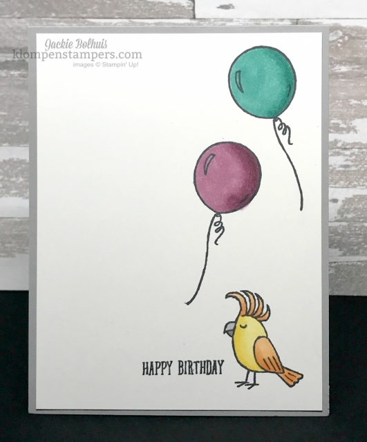 Quick & easy card using Bird Banter and Stampin' Blends. All details at Klompenstampers.com