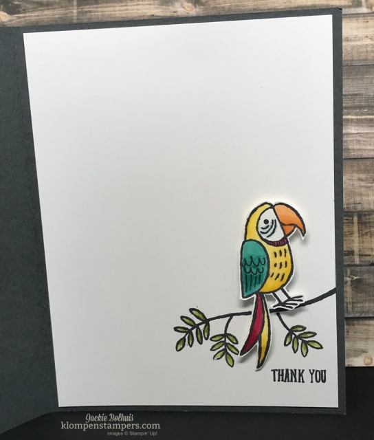 Adorable card using Bird Banter stamp set colored with Stampin' Blends. Super easy and so fun and bold. Details at klompenstampers.com