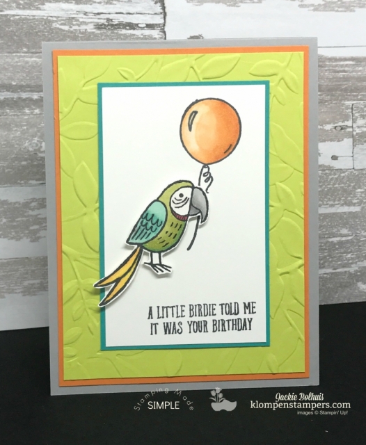 Quick & easy card using Bird Banter and Stampin' Blends. All details at Klompenstampers.com