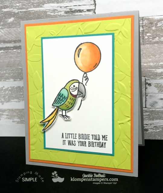 Quick & easy card using Bird Banter and Stampin' Blends. All details at Klompenstampers.com