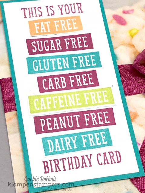 Fun card using Birthday Wit stamp set and Picture Perfect DSP. Details at Klompenstampers.com