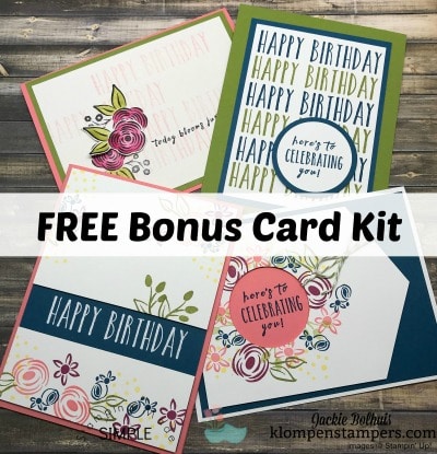 Free card kit to make 4 bonus birthday cards when you purchase the Perennial Birthday project kit from klompenstampers during February